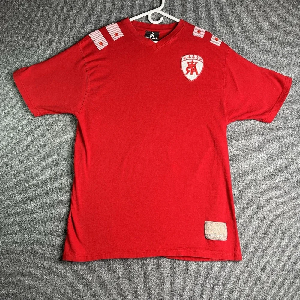 Vintage Y2K Red Ape T-shirt Men XL V-neck 2000s Hip Hop Streetwear Red
